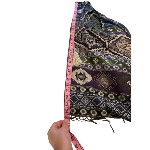Artsy Aztec Tapestry Long Vest Fringe & Tassels Boho Coastal Cowgirl Hippie  O/S - Picture 8 of 11